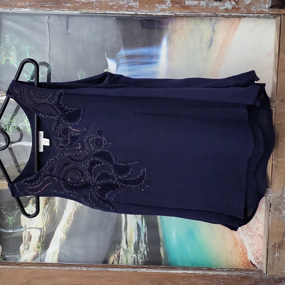 Coldwater Creek Medium midnight Blue Embroidered Tank-Top